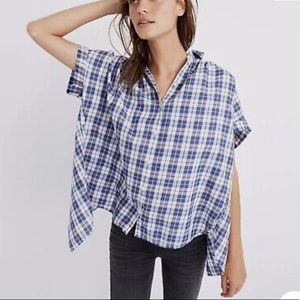 Madewell Central Open-Back Linus Plaid Oversized Short Sleeve Button Up Top
